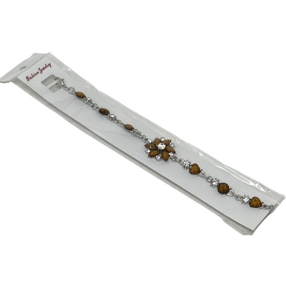 Charming Charlie Bracelet - Silver Plated Chain - Heart Shaped Faux Topaz Stones - Picture 1 of 6